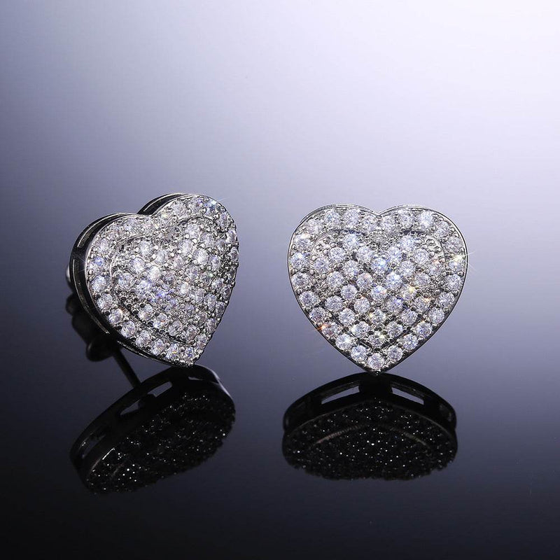 Dainty Iced Out CZ Heart Stud Earrings, Micro-Pavé Love Studs for Women Gifts | Cubic Zirconia