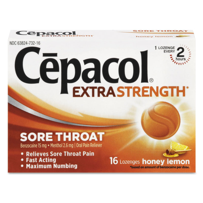 Cepacol Extra Strength Sore Throat Lozenges, Honey Lemon, 16 Lozenges/Box, 24 Box/Carton