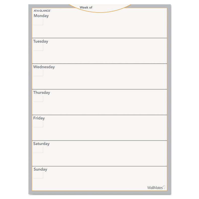 AT-A-GLANCE WallMates Self-Adhesive Dry Erase Weekly Planning Surfaces, 18 x 24, White/Gray/Orange Sheets, Undated