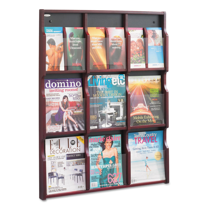 Safco Expose Adjustable Magazine/Pamphlet 9 Pocket Display, 29.75w x 2.5d x 38.25h, Mahogany
