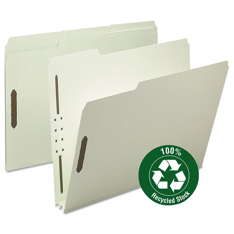 Smead 100% Recycled Pressboard Fastener Folders, Letter Size, 2" Expansion, Gray-Green, 25/Box