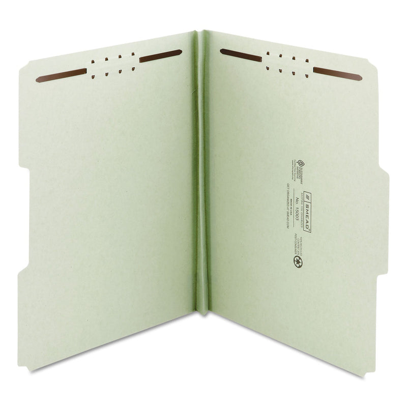 Smead 100% Recycled Pressboard Fastener Folders, Letter Size, 1" Expansion, Gray-Green, 25/Box
