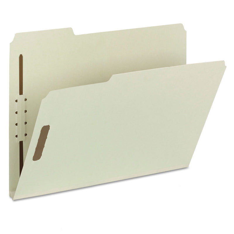 Smead 100% Recycled Pressboard Fastener Folders, Letter Size, 1" Expansion, Gray-Green, 25/Box