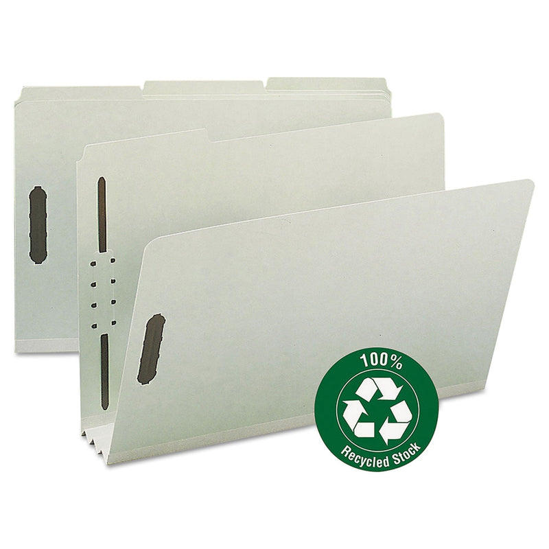Smead 100% Recycled Pressboard Fastener Folders, Legal Size, 3" Expansion, Gray-Green, 25/Box