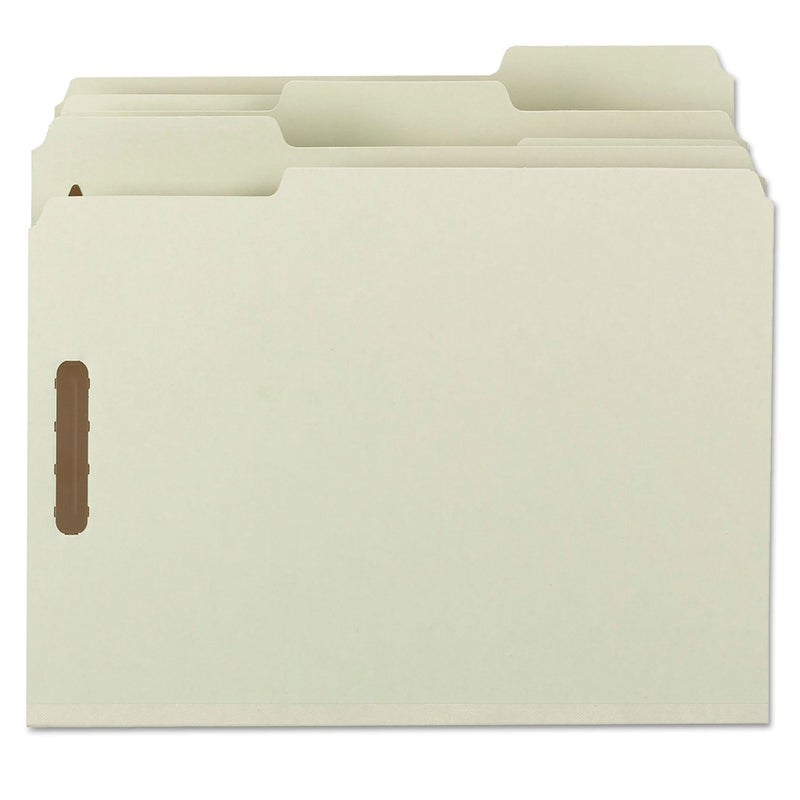Smead 100% Recycled Pressboard Fastener Folders, Letter Size, 1" Expansion, Gray-Green, 25/Box