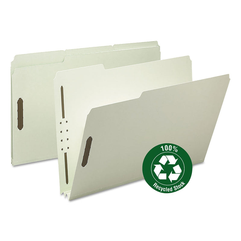 Smead 100% Recycled Pressboard Fastener Folders, Legal Size, 2" Expansion, Gray-Green, 25/Box