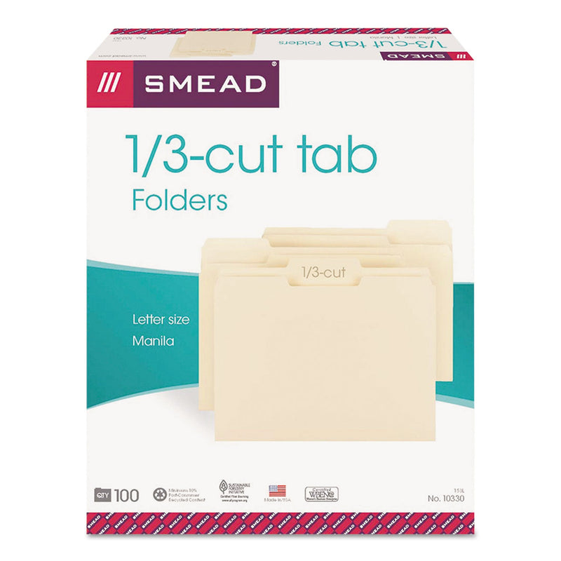 Smead Manila File Folders, 1/3-Cut Tabs: Assorted, Letter Size, 0.75" Expansion, Manila, 100/Box
