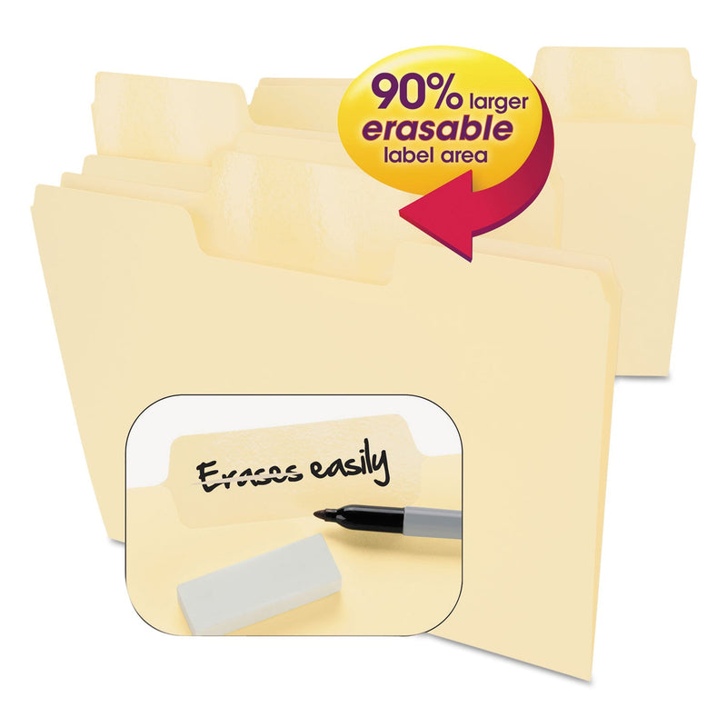 Smead Erasable SuperTab File Folders, 1/3-Cut Tabs: Assorted, Letter Size, 0.75" Expansion, Manila, 24/Pack