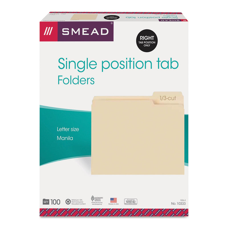 Smead Manila File Folders, 1/3-Cut Tabs: Right Position, Letter Size, 0.75" Expansion, Manila, 100/Box