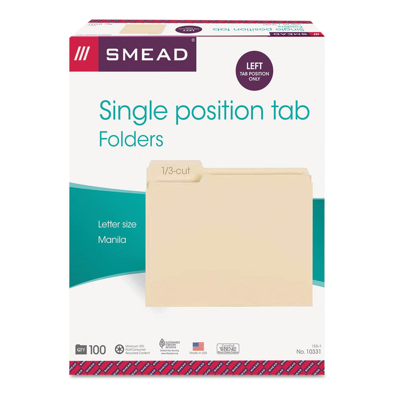 Smead Manila File Folders, 1/3-Cut Tabs: Left Position, Letter Size, 0.75" Expansion, Manila, 100/Box