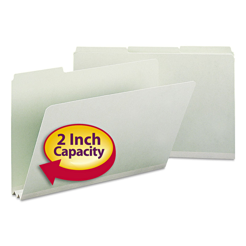 Smead Expanding Recycled Heavy Pressboard Folders, 1/3-Cut Tabs: Assorted, Legal Size, 2" Expansion, Gray-Green, 25/Box