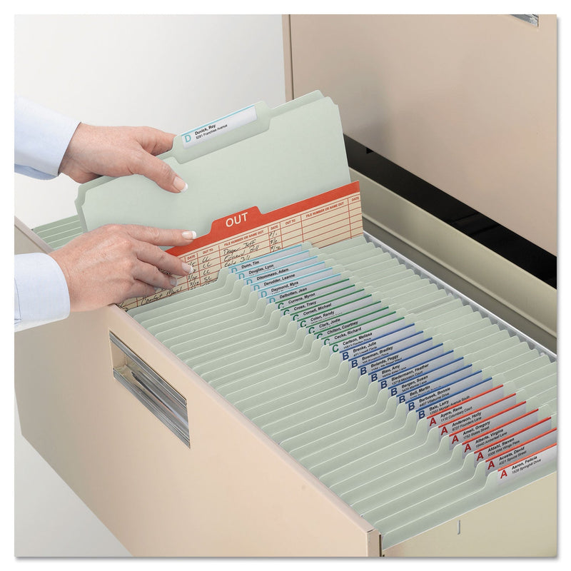 Smead Expanding Recycled Heavy Pressboard Folders, 1/3-Cut Tabs: Assorted, Letter Size, 2" Expansion, Gray-Green, 25/Box