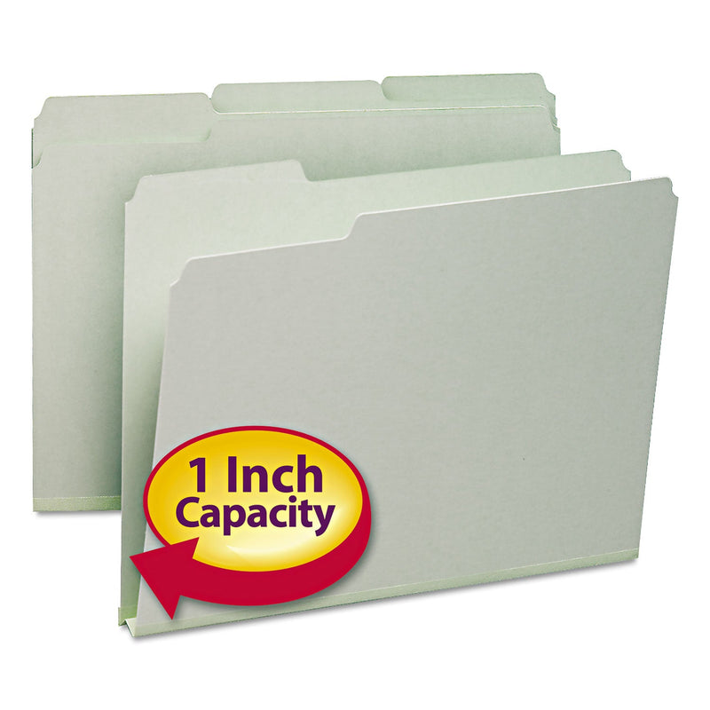 Smead Expanding Recycled Heavy Pressboard Folders, 1/3-Cut Tabs: Assorted, Letter Size, 1" Expansion, Gray-Green, 25/Box