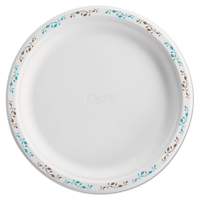 Chinet Molded Fiber Dinnerware, Plate, 10.5" dia, White, Vine Theme, 125/Pack, 4 Packs/Carton