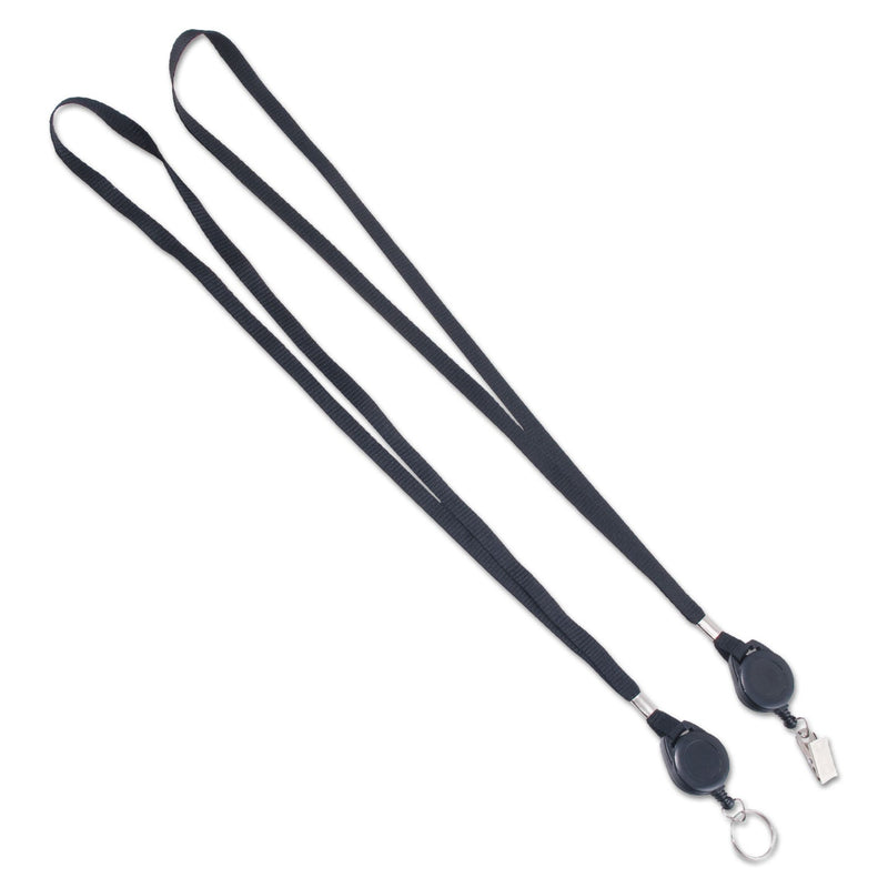 Advantus Lanyards with Retractable ID Reels, Metal Split Ring Fastener, 34" Long, Black, 12/Pack