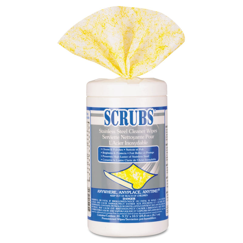SCRUBS Stainless Steel Cleaner Towels, 9.75 x 10.5, Lemon Scent, 30/Canister