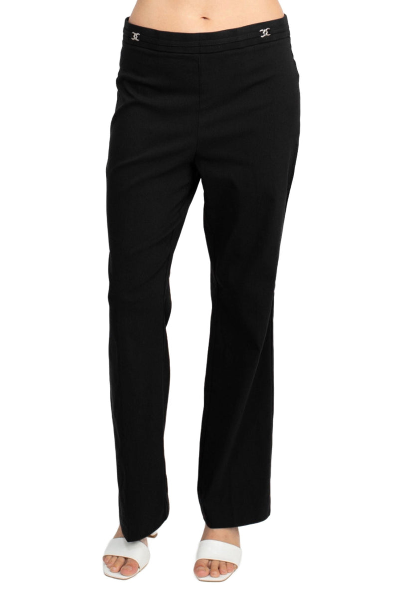 Counterparts Banded Waist Pull On Straight Cut Solid Hardware Detail Stretch Rayon Pants
