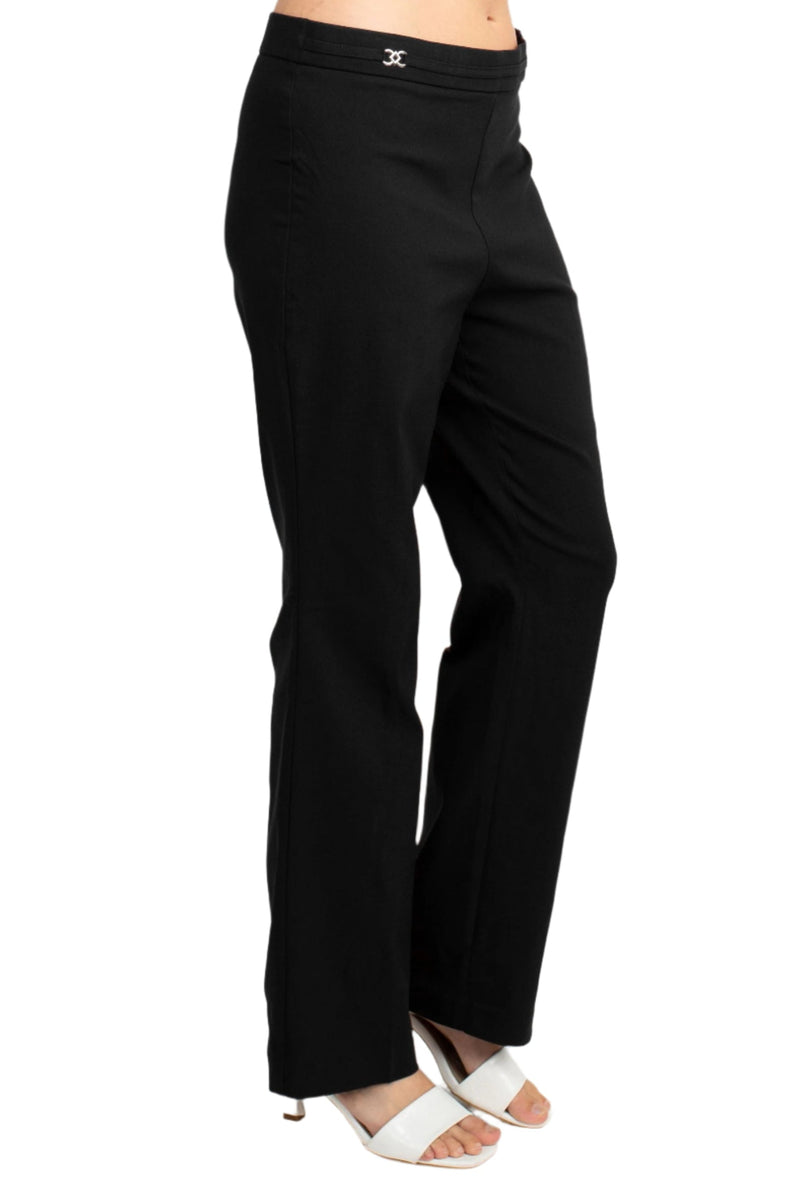 Counterparts Banded Waist Pull On Straight Cut Solid Hardware Detail Stretch Rayon Pants