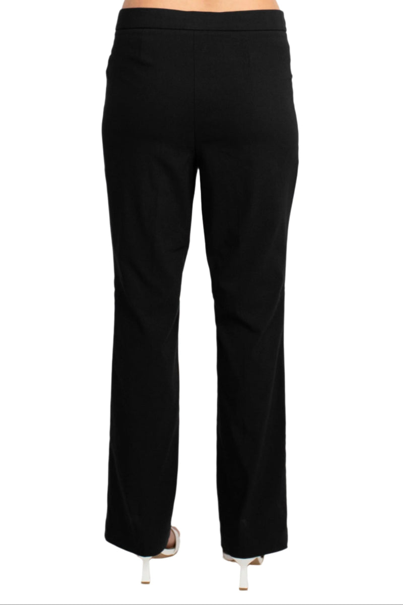 Counterparts Banded Waist Pull On Straight Cut Solid Hardware Detail Stretch Rayon Pants