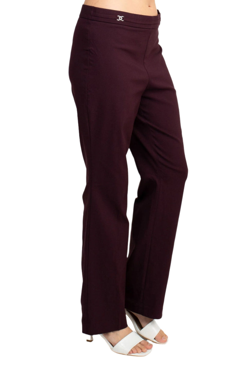 Counterparts Banded Waist Pull On Straight Cut Solid Hardware Detail Stretch Rayon Pants