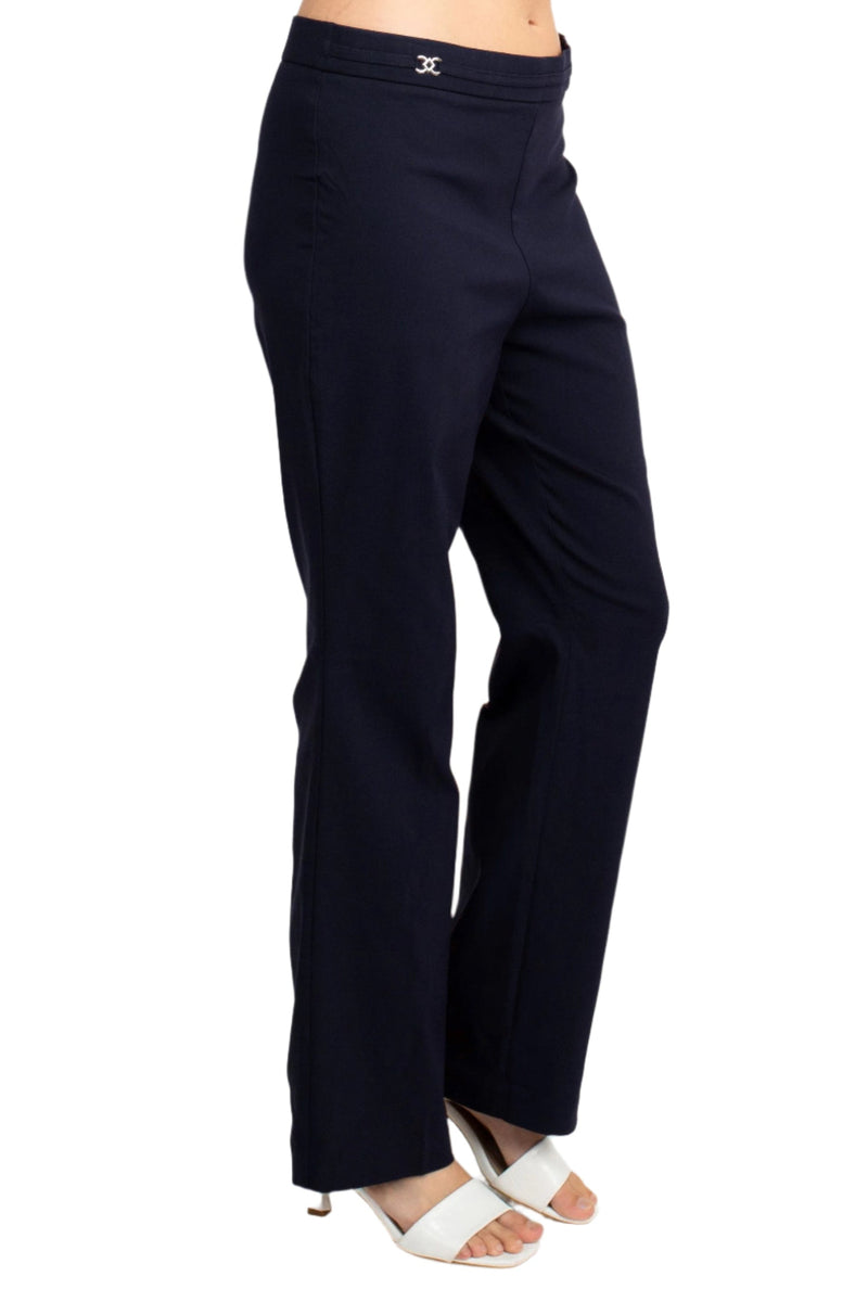 Counterparts Banded Waist Pull On Straight Cut Solid Hardware Detail Stretch Rayon Pants