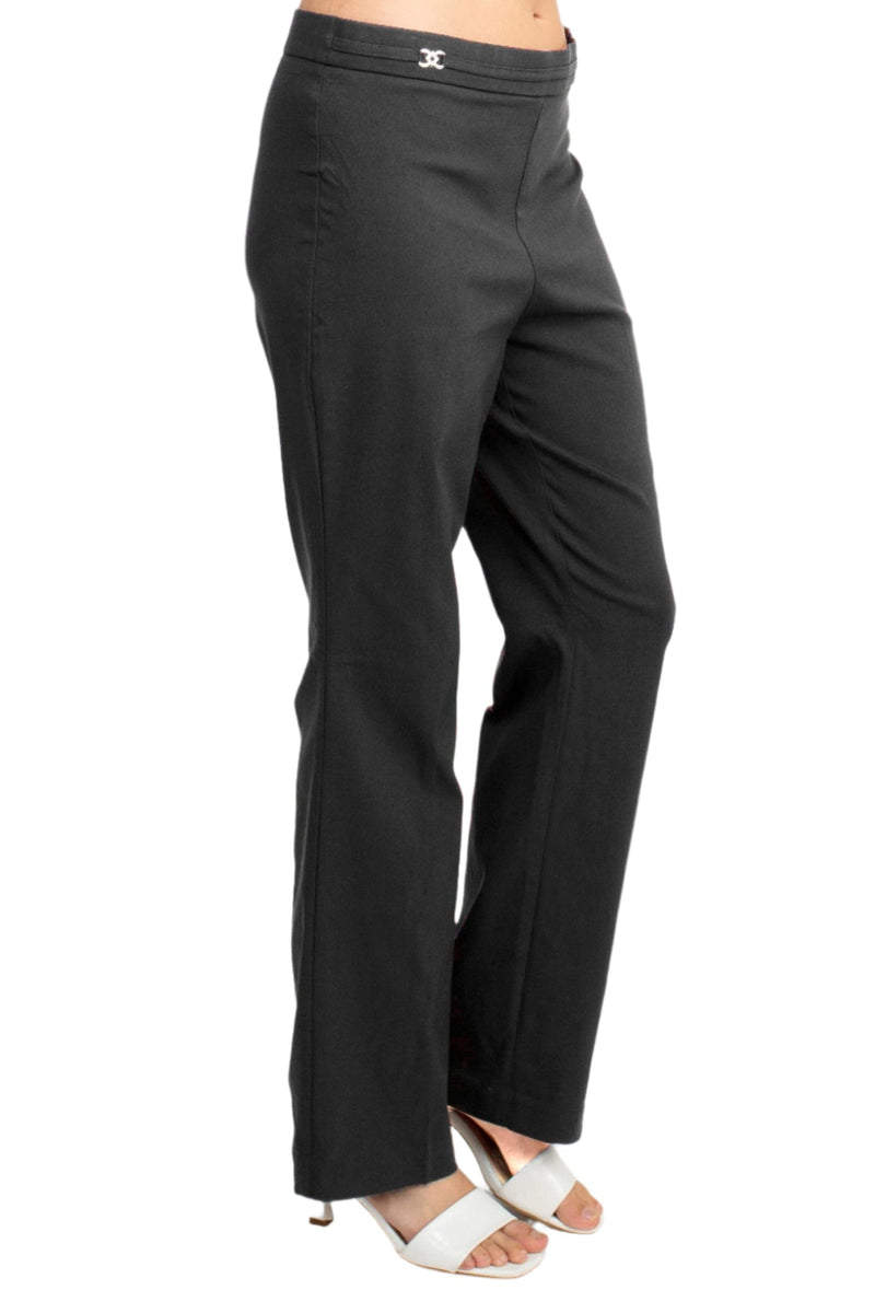 Counterparts Banded Waist Pull On Straight Cut Solid Hardware Detail Stretch Rayon Pants