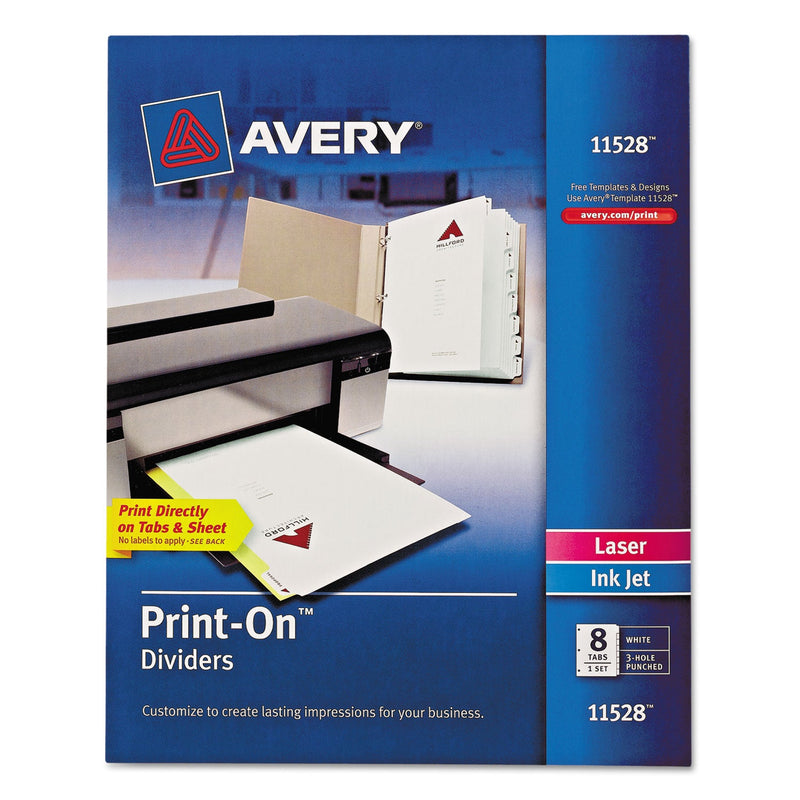 Avery Customizable Print-On Dividers, 3-Hole Punched, 8-Tab, 11 x 8.5, White, 1 Set