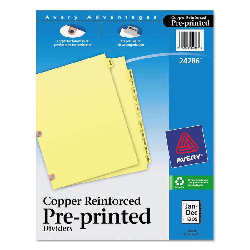 Avery Preprinted Laminated Tab Dividers with Copper Reinforced Holes, 12-Tab, Jan. to Dec., 11 x 8.5, Buff, 1 Set