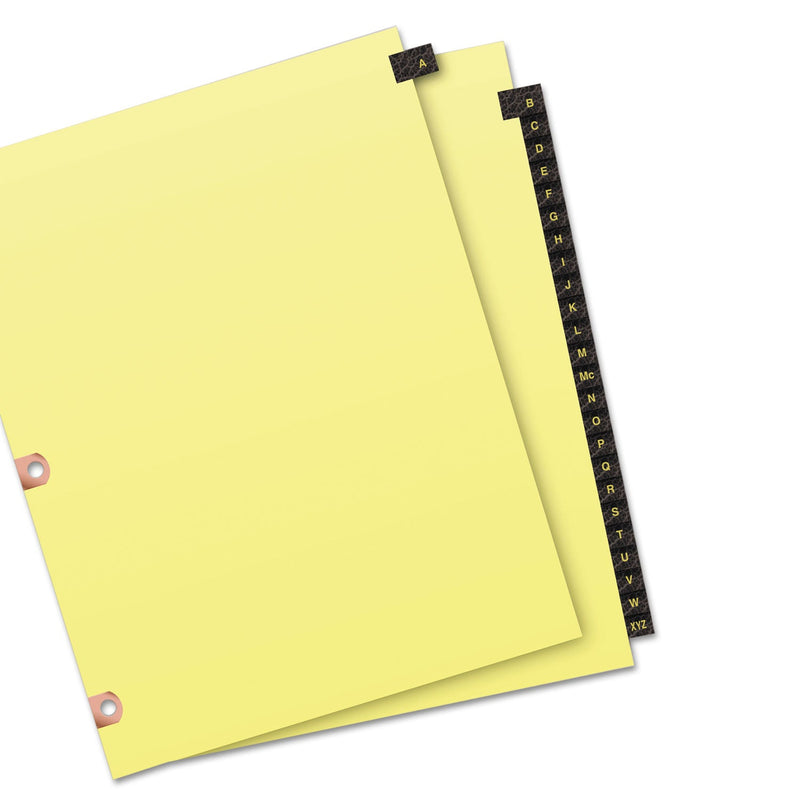 Avery Preprinted Black Leather Tab Dividers w/Copper Reinforced Holes, 25-Tab, A to Z, 11 x 8.5, Buff, 1 Set