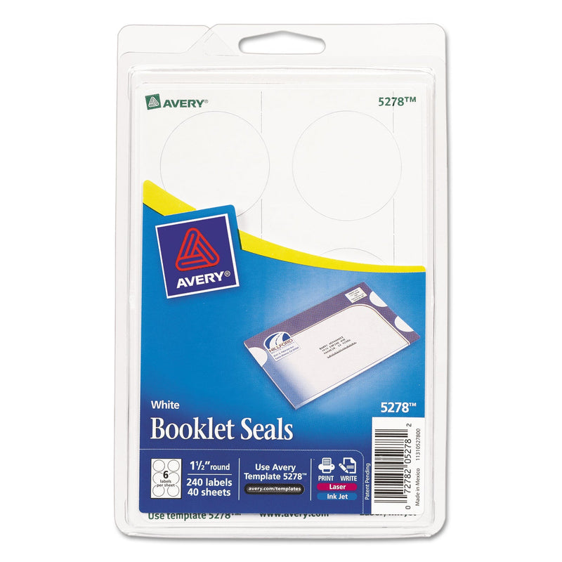 Avery Printable Mailing Seals, 1.5" dia, White, 6/Sheet, 40 Sheets/Pack