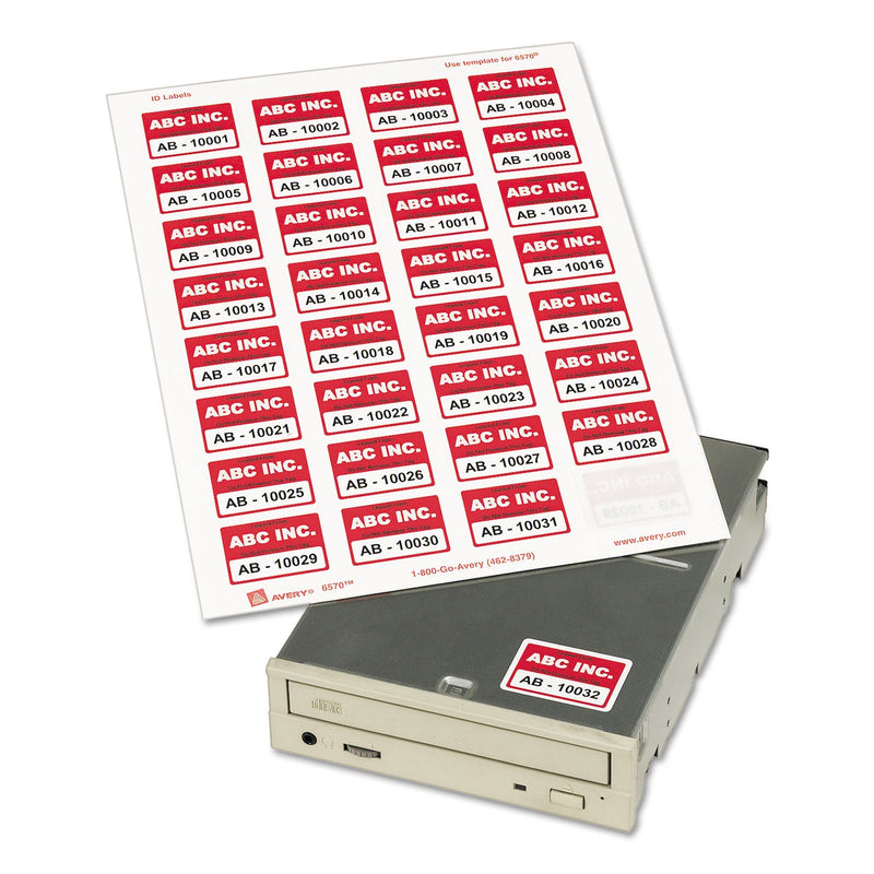 Avery Permanent ID Labels w/ Sure Feed Technology, Inkjet/Laser Printers, 1.25 x 1.75, White, 32/Sheet, 15 Sheets/Pack