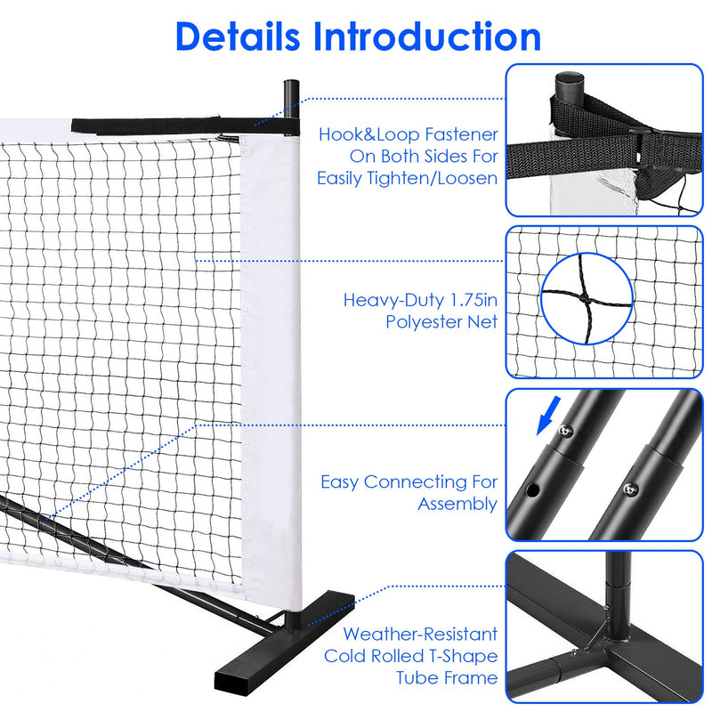 1Set Portable Pickleball Net Set 22ft Regulation Size Net Pickle Ball Net System With 4 Pickleballs 4 Paddles Carrying Bag For Driveway Yard