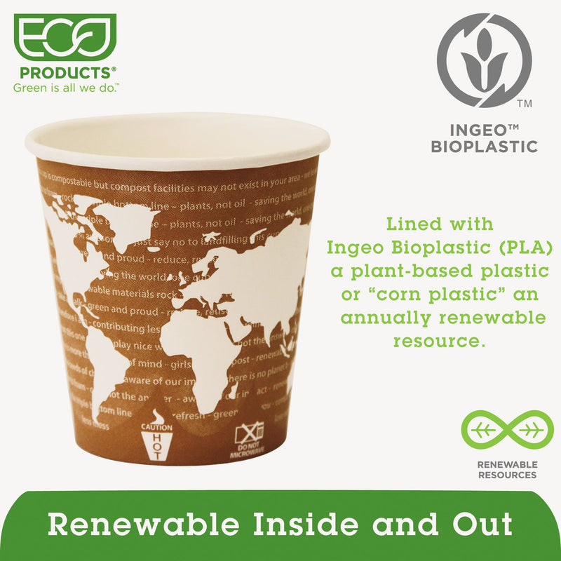 Eco-Products World Art Renewable and Compostable Hot Cups Convenience Pack, 10 oz, 50/Pack