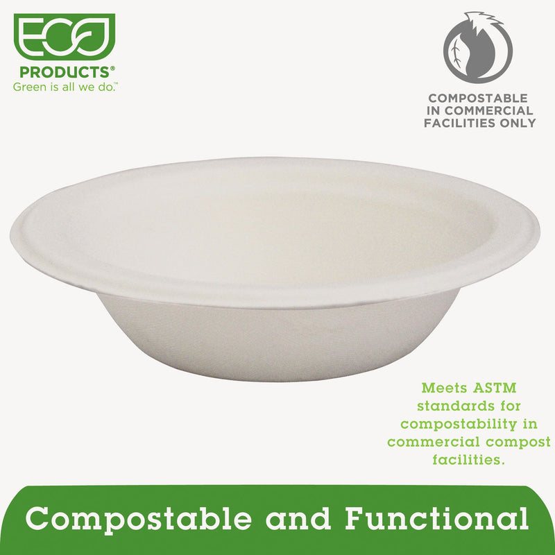 Eco-Products Renewable and Compostable Sugarcane Bowls, 12 oz, Natural White, 50/Packs