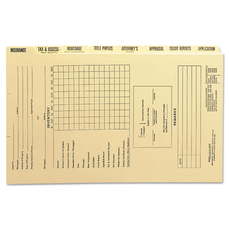 Smead Pressboard Mortgage Folder Dividers, Pre-Printed, Legal Size, Manila, 8/Set, 12 Sets/Box