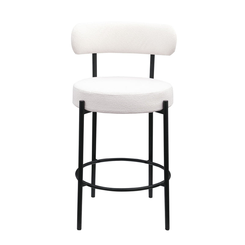 Modern Sherpa Counter Height Stools, Uphsoltered Seat Height Barstools With Brushed Brass Metal Legs Round Low Back Kitchen Stools With Footrest For Dining Room (Set of 2)