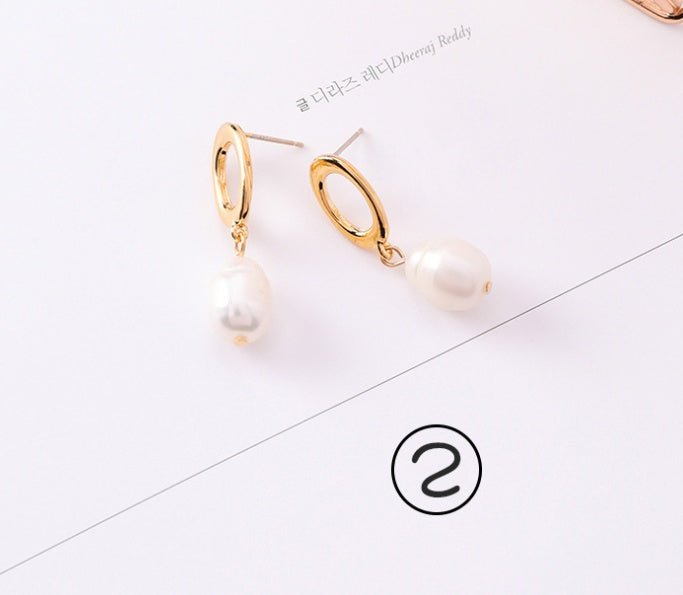 Vintage geometric metal pearl asymmetric earrings design personalized earrings