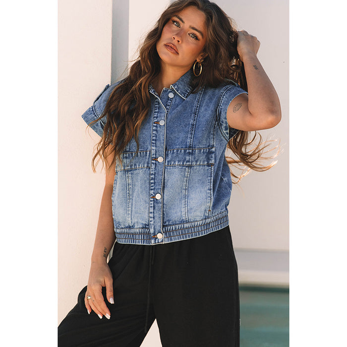 Denim Women's Single-breasted Lapel Short Sleeve Vest Coat