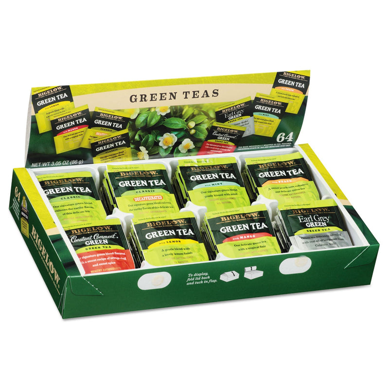 Bigelow Green Tea Assortment, Tea Bags, 64/Box, 6 Boxes/Carton
