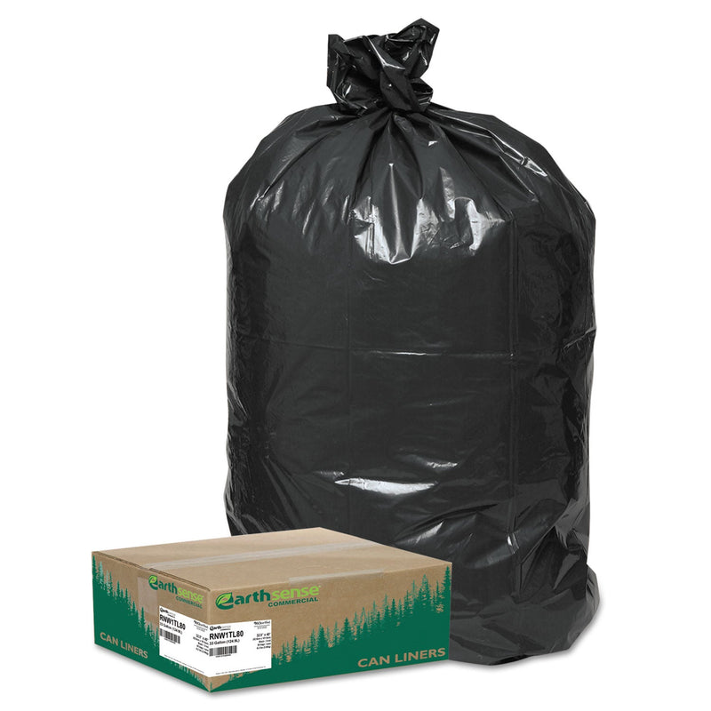 Earthsense Linear Low Density Large Trash and Yard Bags, 33 gal, 0.9 mil, 32.5" x 40", Black, 80/Carton