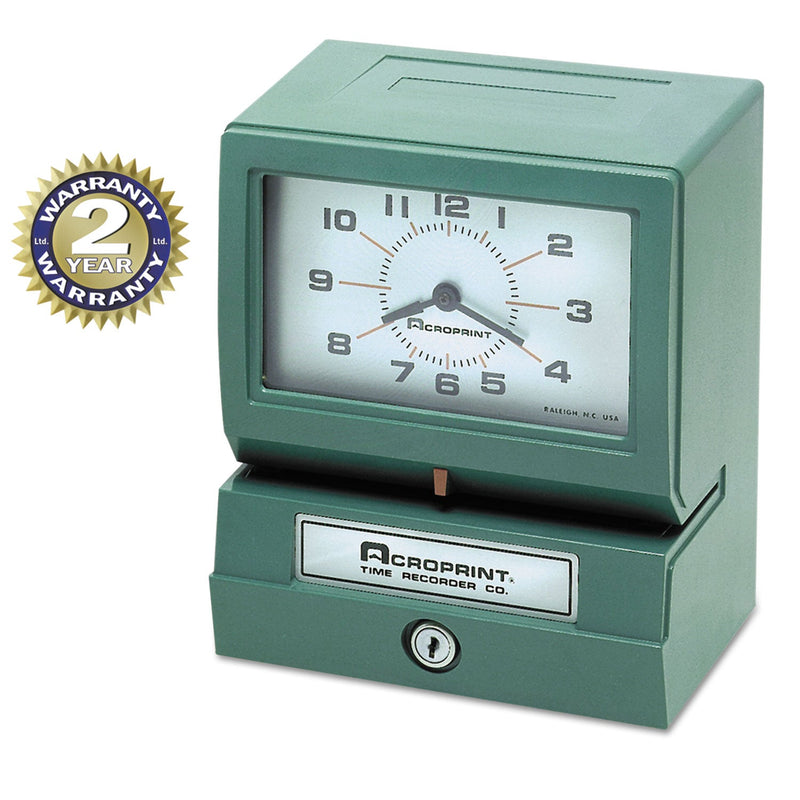 Acroprint Model 150 Heavy-Duty Time Recorder, Automatic Operation, Month/Date/0-23 Hours/Minutes Imprint, Green