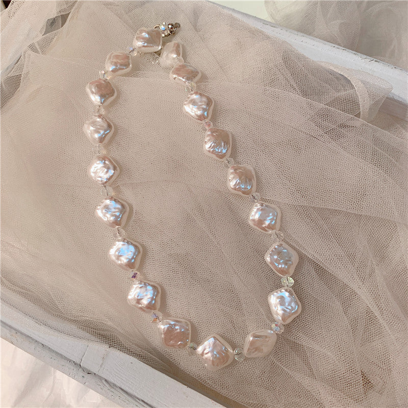 Vintage Crystal Bead Faux Pearl Choker Necklace