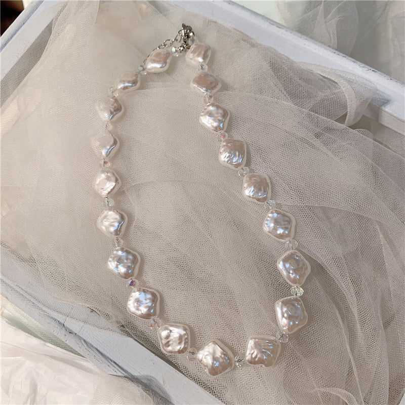 Vintage Crystal Bead Faux Pearl Choker Necklace