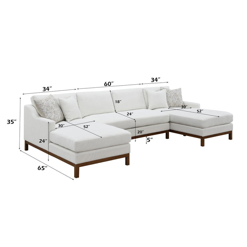 Valiant - Sectional Sofa With 4 Pillows - Ivory Chenille