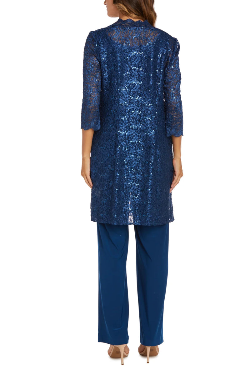 R&M Richards Metallic Lace Tank Top and Pant Set with Sheer Lace Jacket