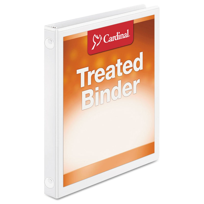 Cardinal Treated Binder ClearVue Locking Round Ring Binder, 3 Rings, 0.5" Capacity, 11 x 8.5, White