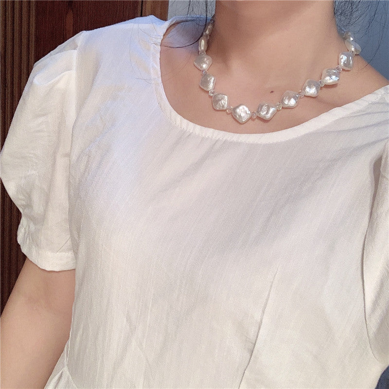 Vintage Crystal Bead Faux Pearl Choker Necklace
