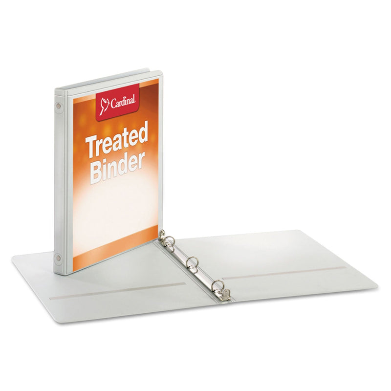 Cardinal Treated Binder ClearVue Locking Round Ring Binder, 3 Rings, 0.5" Capacity, 11 x 8.5, White