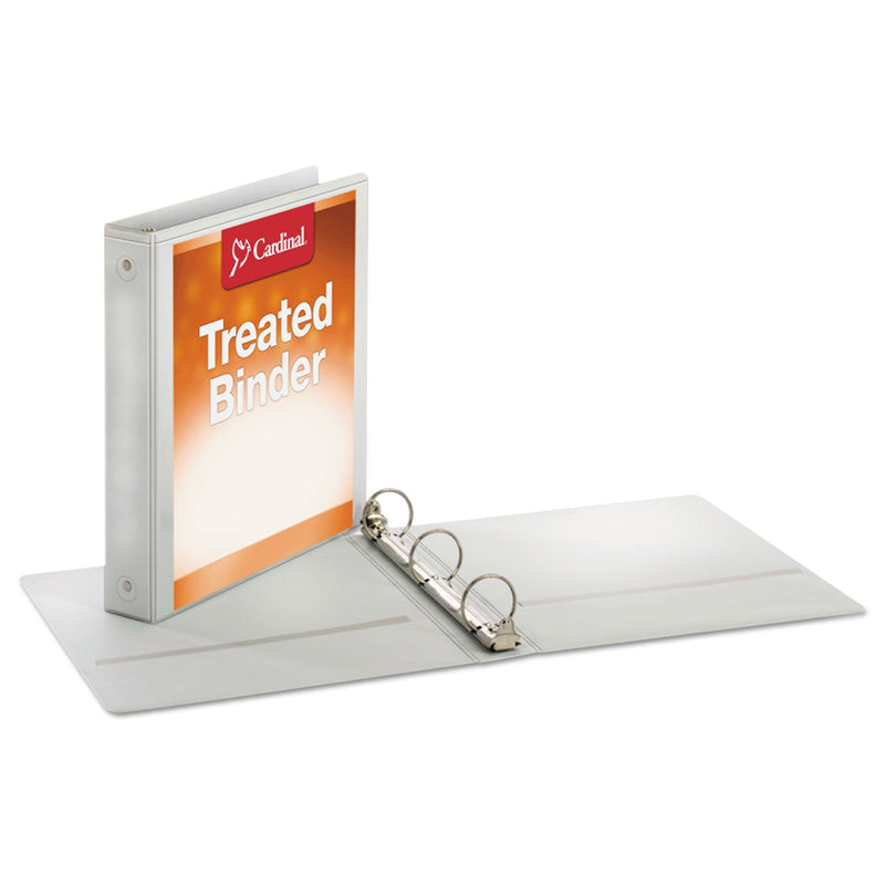 Cardinal Treated Binder ClearVue Locking Round Ring Binder, 3 Rings, 1.5" Capacity, 11 x 8.5, White