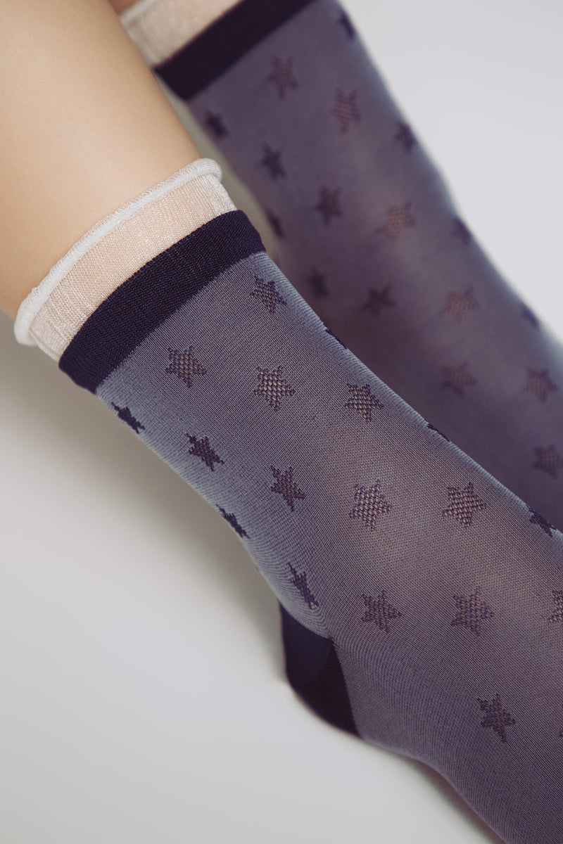 Conte Socks Classic - 491 Glossy Pattern and Decorative Transparent Mesh